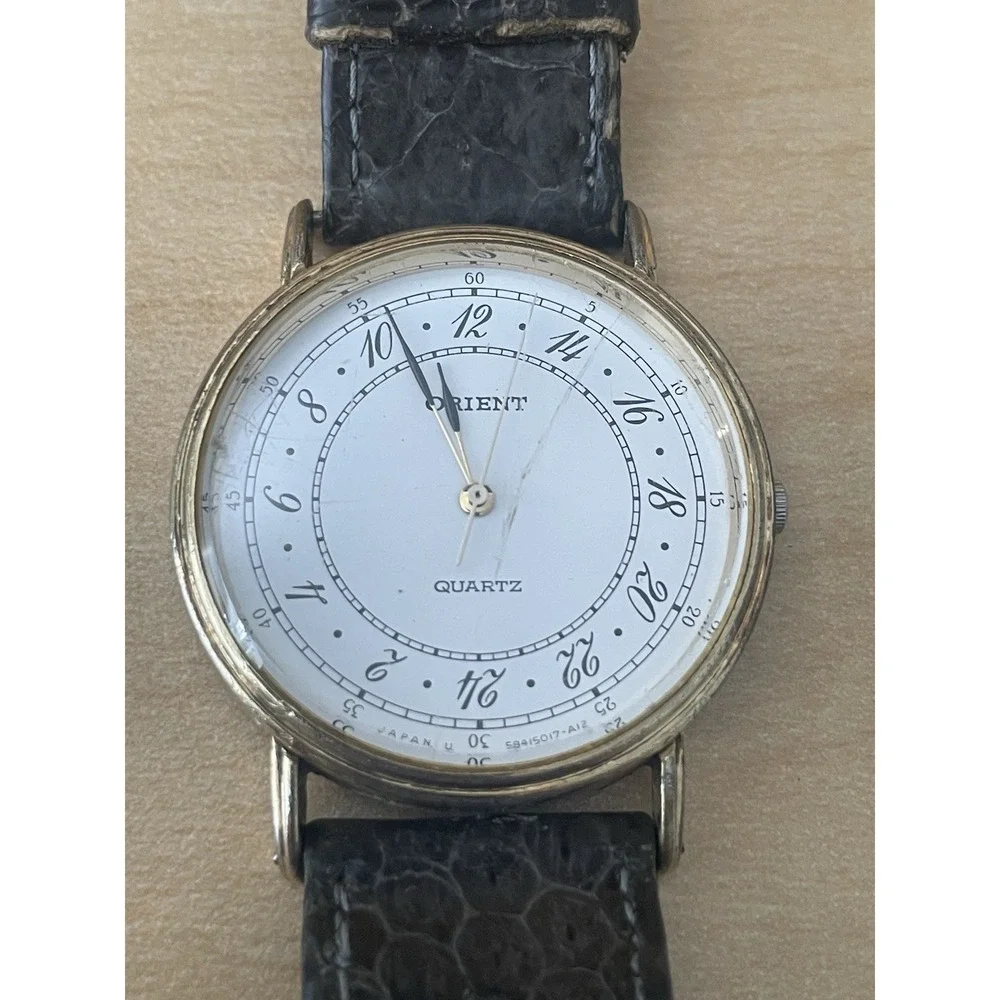 Rare Orient Watch Men's Dress 584501-70 CS White Dial Quartz Battery NOT WORKING - Picture 1 of 11